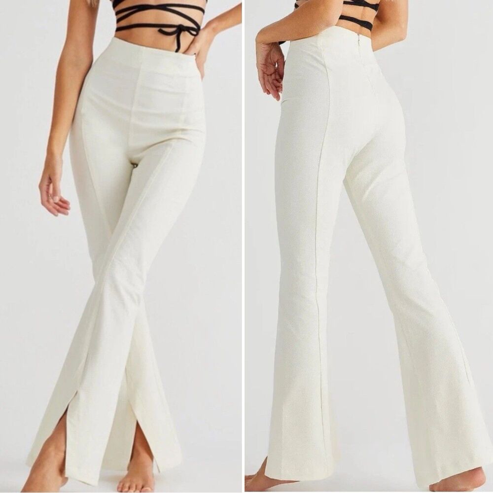 Free People Women’s Real Deal Slit Pant In Off White Size XL NWT